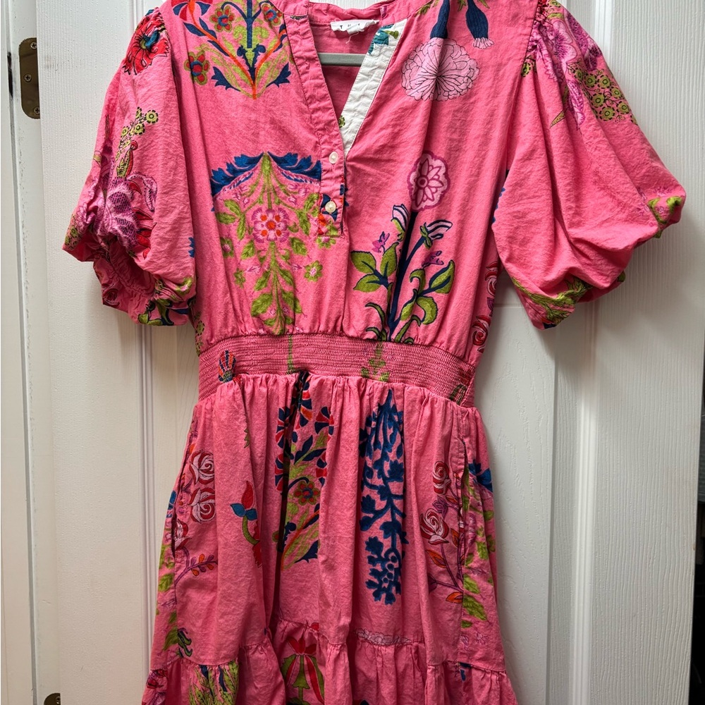 THML Pink Ruffled Puff Sleeve Sundress